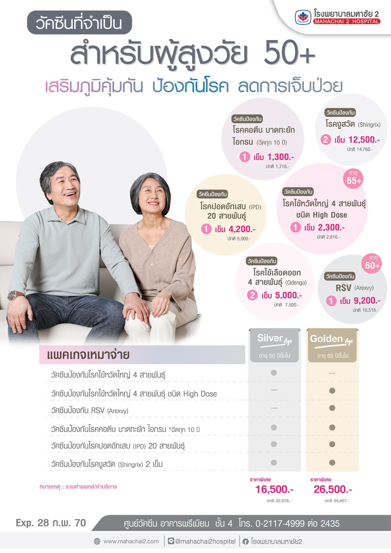 แพคเกจวัคซีนที่จำเป็นสำหรับผู้สูงวัย อายุ 50 ปีขึ้นไป #แพคเกจวัคซีนผู้สูงวัย #Mahachai2Hospital #ศูนย์วัคซีน #วัคซีนผู้สูงอายุ #วัคซีนแนะนำอายุ50ปีขึ้นไป